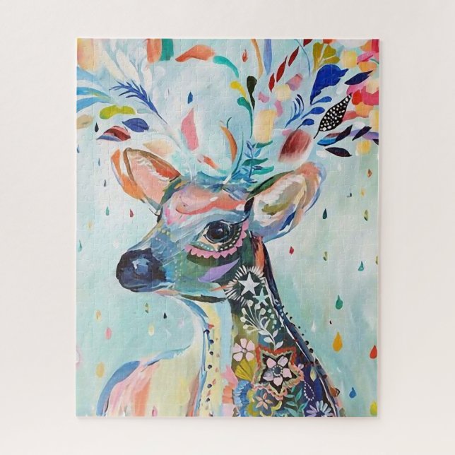 Puzzle Pretty Modern Deer Art Flower Antler (Vertical)