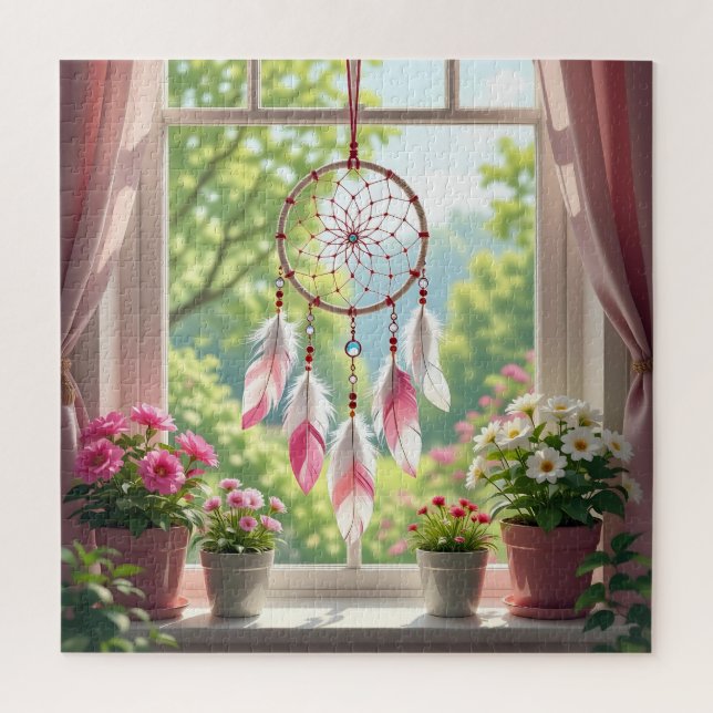 Puzzle Pretty Pink Dreamcatcher and Plants Window Sill (Vertical)