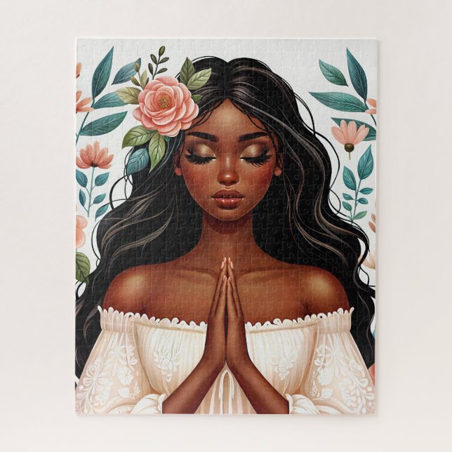 Puzzle Prier Une Africaine Américaine Florale Art (Vertical)