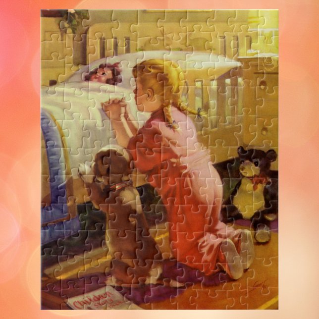 Puzzle Prières au coucher, Fille avec chiot, Religion Vin (Créateur téléchargé)