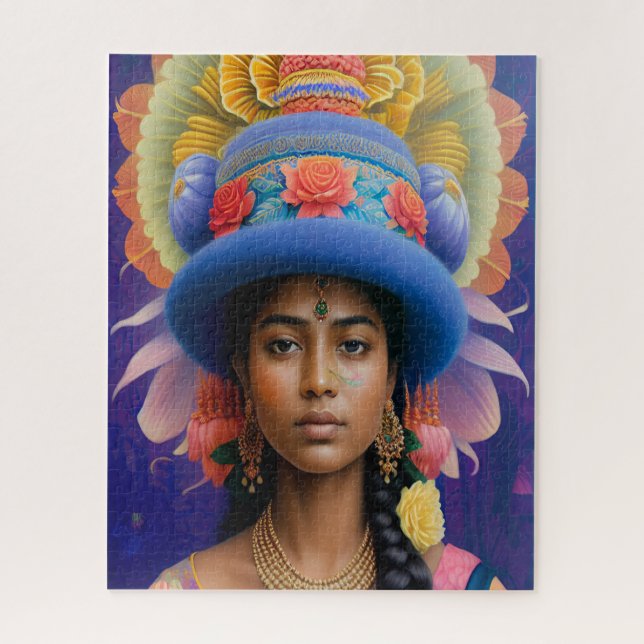 Puzzle princesse asiatique avec grand casquette bleu (Vertical)