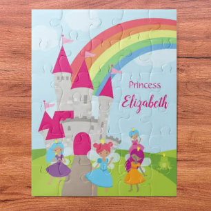 Puzzle Princesse Fairy Little Girl avec arc en ciel et ch