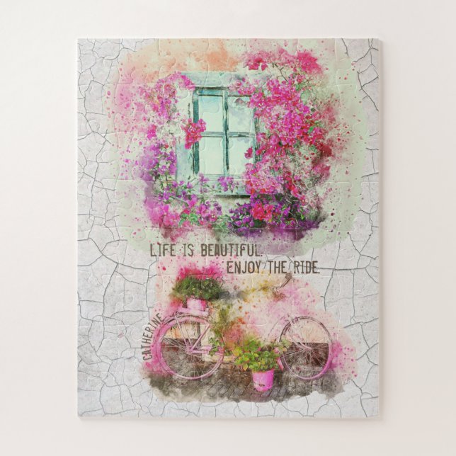 Puzzle Profitez De La Promenade | Vélo Aquarelle Avec Fle (Vertical)