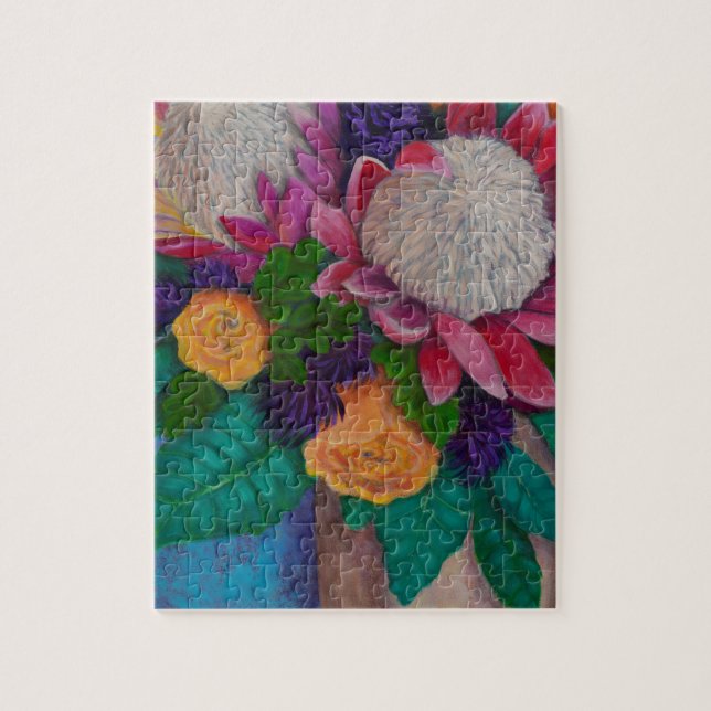 Puzzle Protéas géantes et Roses oranges (Vertical)