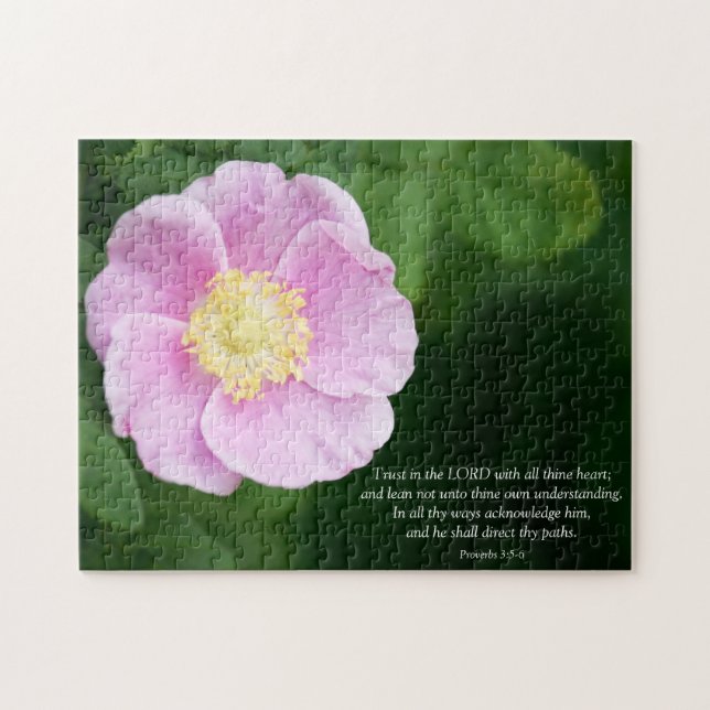 Puzzle Proverbes 3:5-6 Bible chrétienne Verse Fleur rose (Horizontal)