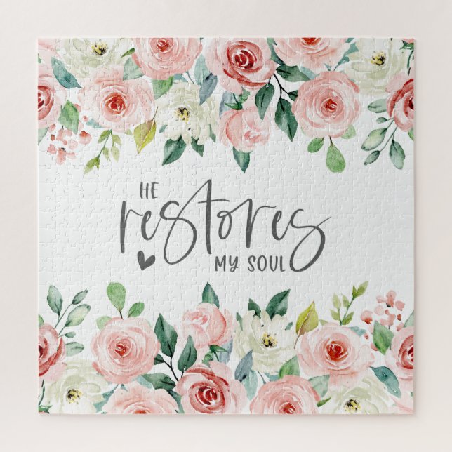 Puzzle Psaume 23:3 Il rétablit mon âme Bible Verse & Rose (Vertical)