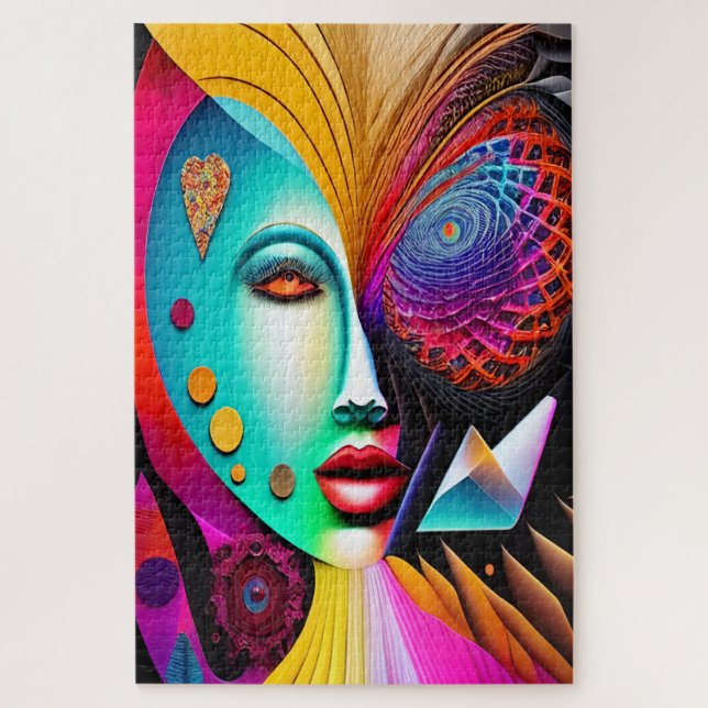 Puzzle Psychédélique Spirale femme Rainbow Energy Abstrai (Vertical)