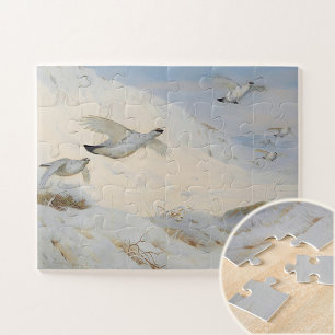 Puzzle Ptarmigan en plumage hivernal, volant à travers la