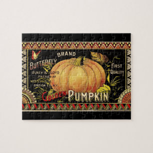Puzzle Pumpkin Label Antique Butterfly Brand