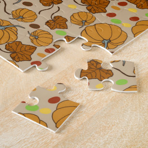 Puzzle Pumpkins leaves candy text Happy thanksgiving