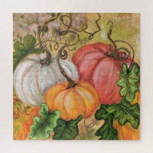 Puzzle Pumpkins - Watercolor Art -