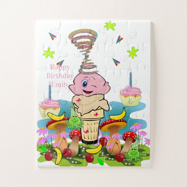 Puzzle Puzzles, Happy Birthday Pink Cupcake (Vertical)