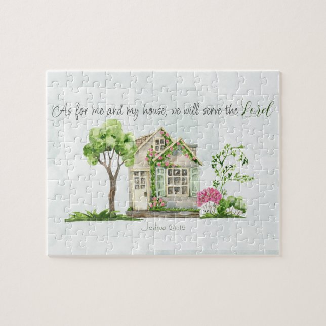 Puzzle Quant à moi et ma maison Bible Verse Aquarelle (Horizontal)
