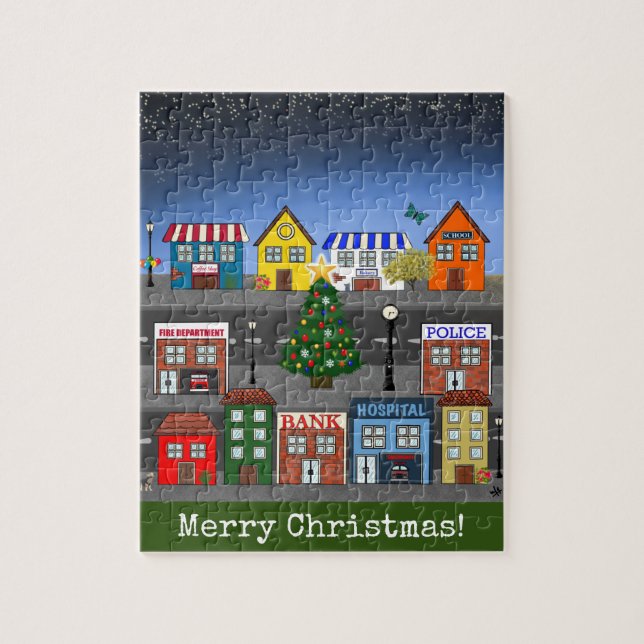 Puzzle Quartier de la petite ville | Joyeux Noël (Vertical)