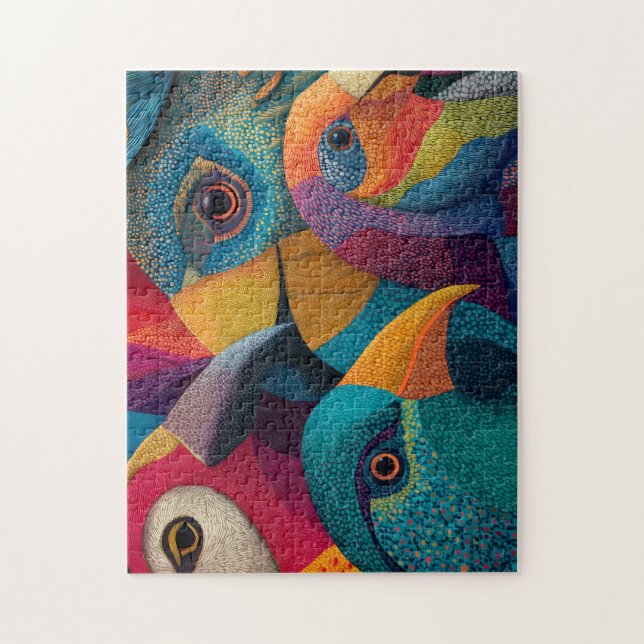 Puzzle Quatre oiseaux exotiques de couleur et à motifs (Vertical)