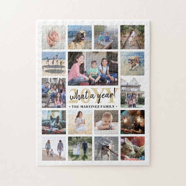 Puzzle Quel an Collage de photos de famille Blanc & Or No (Vertical)