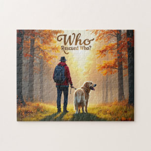 Puzzle Qui a Secouru Qui - Homme golden retriever randonn