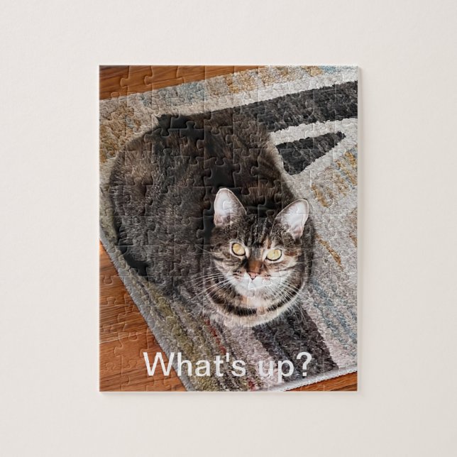 Puzzle Quoi de neuf, Chat mignon sur tapis géométrique, P (Vertical)