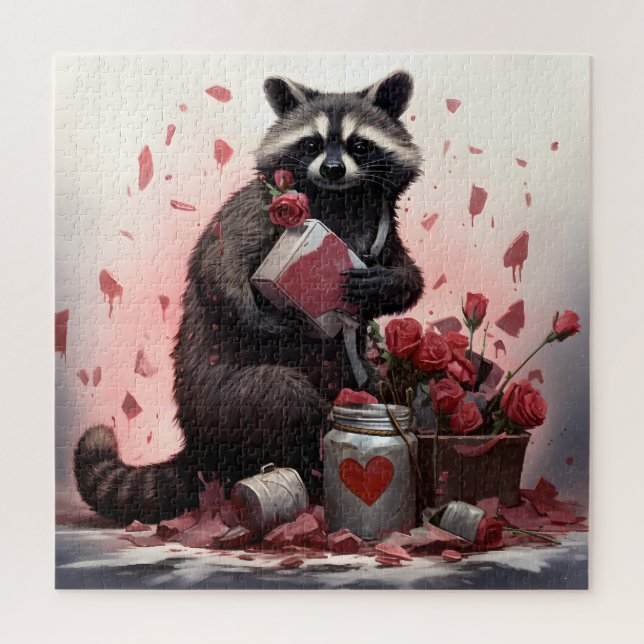Puzzle Raccoon avec valentines journée ordures (Vertical)