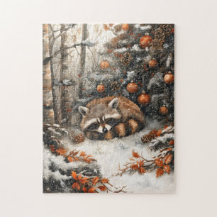Puzzle Raccoon dormant Whimsical Noël rustique