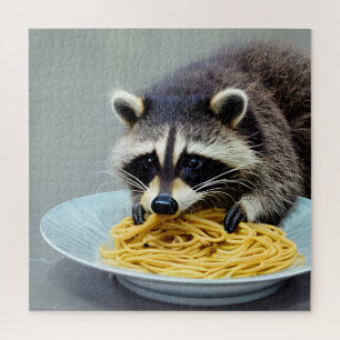 Puzzle Raccoon mangeant Spaghetti