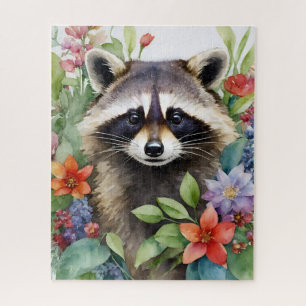 Puzzle Racoon Aquarelle Portrait Floral