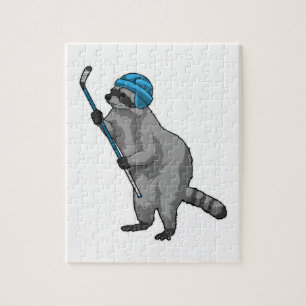 Puzzle Racoon au hockey sur glace avec bâton de hockey su