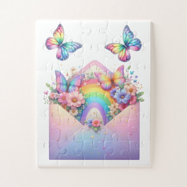 Puzzle- Rainbow Glitter Butterfly & Flower  (Vertikal)