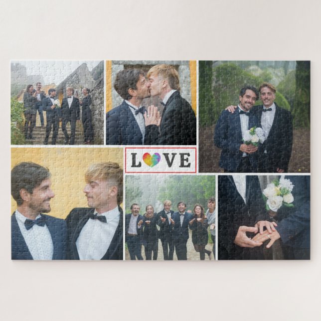 Puzzle Rainbow Heart Love LGBT Mariage Photo Collage (Horizontal)