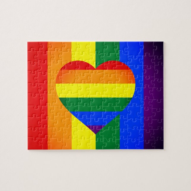 Puzzle Rainbow Heart & Pride Rainbow Flag / communauté LG (Horizontal)