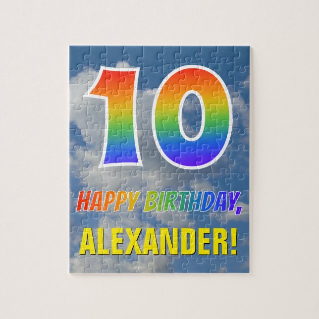 Puzzle Rainbow Look "10" & "HAPPY BANTHDAY", Ciel nuageux (Vertical)