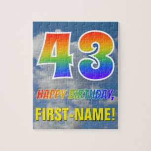 Puzzle Rainbow Look "43" & "HAPPY BIRTHDAY", Cloudy Sky