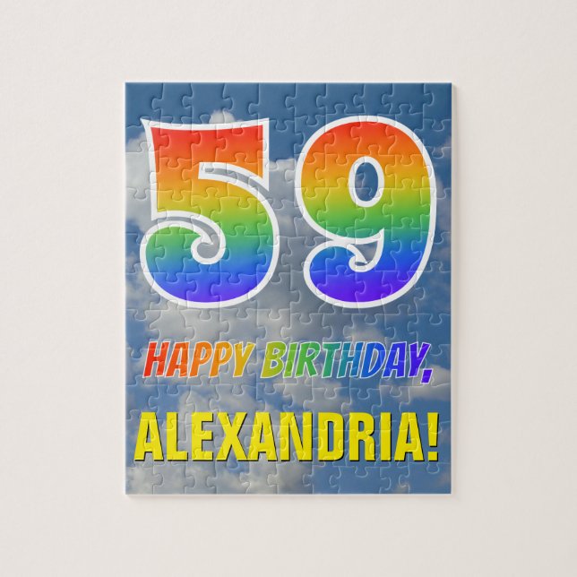 Puzzle Rainbow Look "59" & "HAPPY BANTHDAY", Ciel nuageux (Vertical)