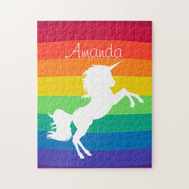 Puzzle Rainbow Motif blanc Unicorne personnalisée (Vertical)