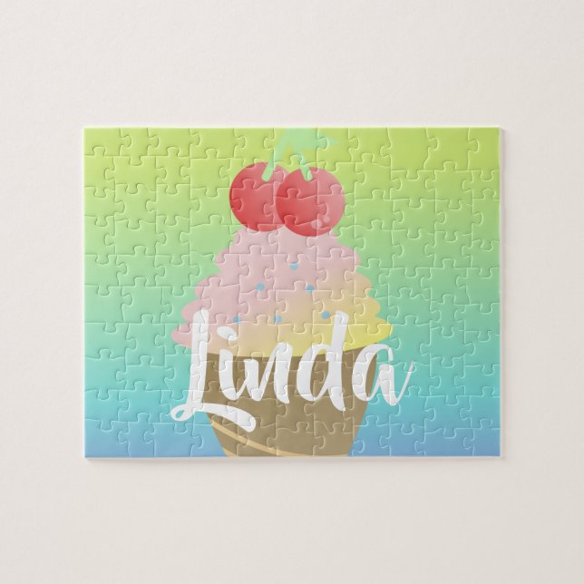 Puzzle Rainbow Ombre Ice Cream Nom de la fille (Horizontal)