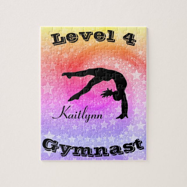 Puzzle Rainbow Star Gymnastique Nom et niveau personnalis (Vertical)