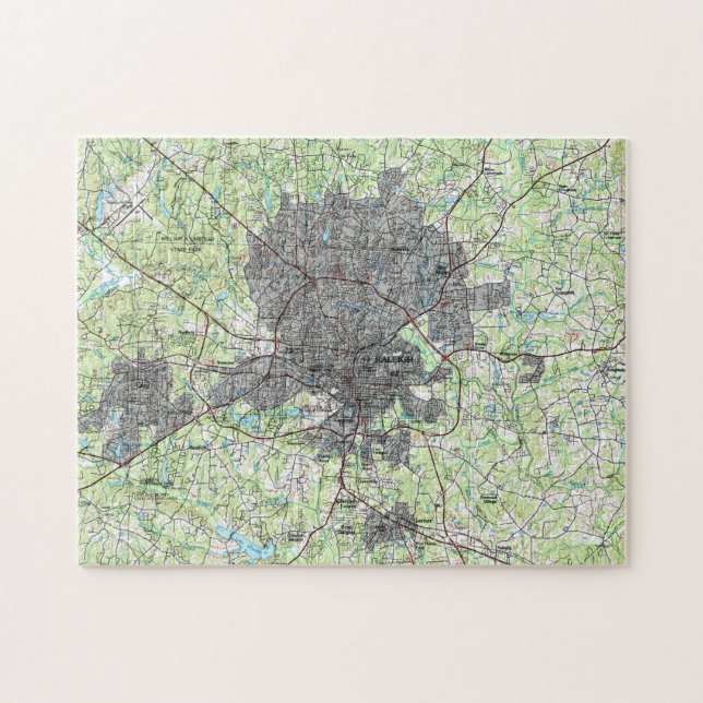 Puzzle Raleigh la Caroline du Nord Map (1990) (Horizontal)