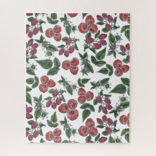 Puzzle Raspberry Fruit Leaves Illustration Pattern