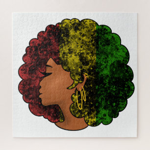 Puzzle Rasta femme noire afro rouge jaune vert