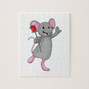 Puzzle Rat avec fleur Rose