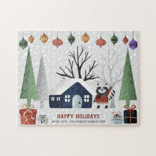Puzzle Ratons hivernaux et arbres Joyeuses fêtes Noël