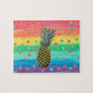 Puzzle Rayures et taches modernes d'aquarelle d'ananas