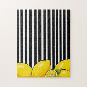 Puzzle Rayures noires et blanches avec des citrons