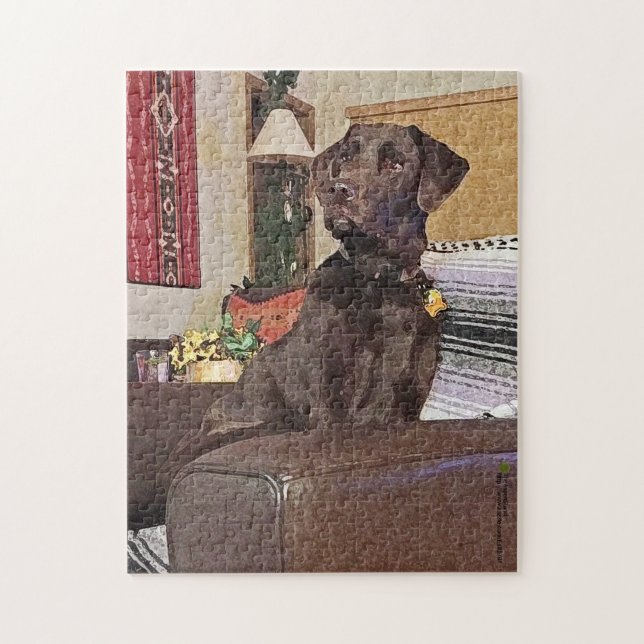 Puzzle Récupérateur de chocolat Labrador sur chaise (Vertical)