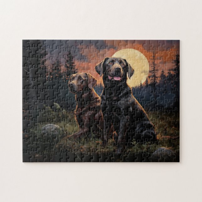 Puzzle Récupérateurs du Labrador pendant une nuit illumin (Horizontal)