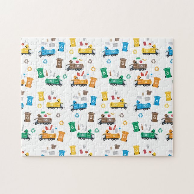 Puzzle Recyclage coloré Camions-poubelles et poubelles (Horizontal)
