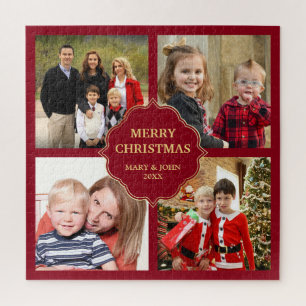 Puzzle Red and Gold Christmas 4 Square Photos Collage