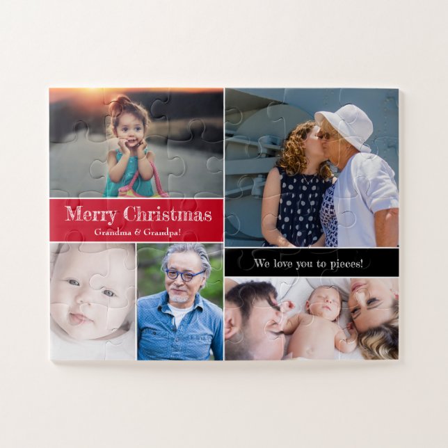 Puzzle Red Christmas Photo Collage Nous vous aimons aux p (Horizontal)