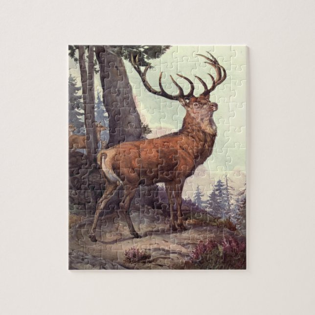 Puzzle Red Deer par Winifred Austen, Animaux sauvages Vin (Vertical)