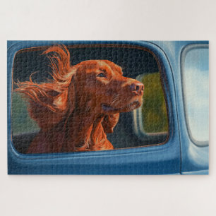 Puzzle Red Dog Profitant Pittoresque Voiture Ride Art Imp